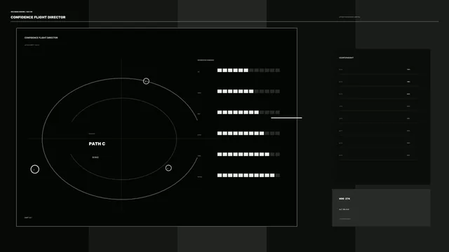 Monochrome flight director interface with orbital arcs — flight director wallpaper at 3840x2160