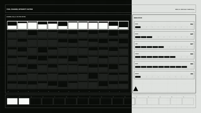 Fuel channel integrity matrix in monochrome — technical interface wallpaper at 3840x2160