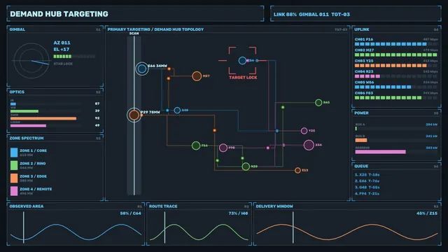 Dark interface with colorful orbital topology — control interface wallpaper at 3840x2160