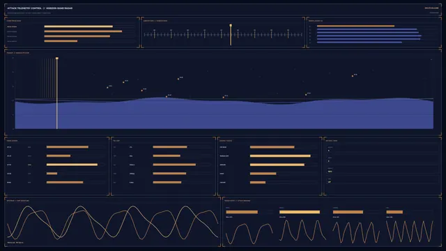 Horizon-band radar telemetry dashboard in navy — telemetry dashboard wallpaper at 3840x2160