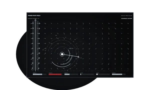 Dark vector field with orbital measurement rings — technical diagram wallpaper at 3840x2160