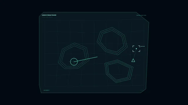 Neon terrain tracker with geometric orbit lines — terrain tracker wallpaper at 3840x2160