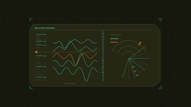 Bathymetric sonar console in teal and amber — sonar wallpaper at 3840x2160