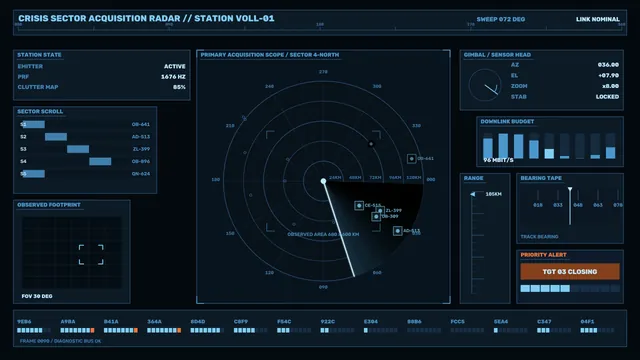 Blue radar interface with sector sweep and telemetry — radar interface wallpaper at 3840x2160