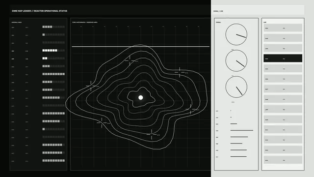 Monochrome contour map with reactor status panels — contour map wallpaper at 3840x2160