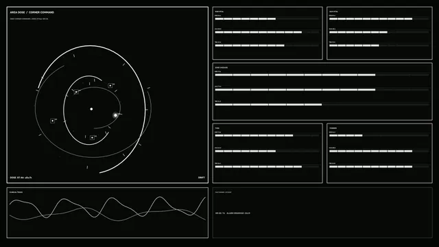 Monochrome orbital diagram with signal panels — orbital diagram wallpaper at 3840x2160