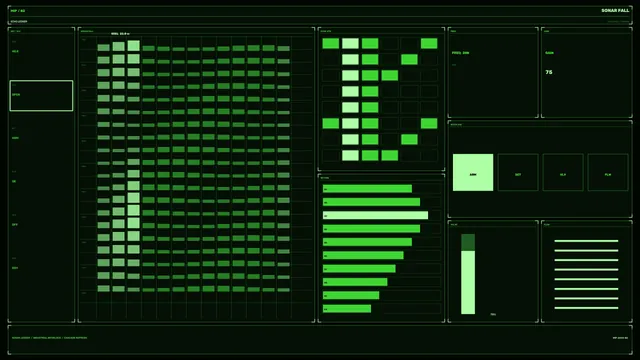 Green sonar control panel with modular signal grids — sonar interface wallpaper at 3840x2160