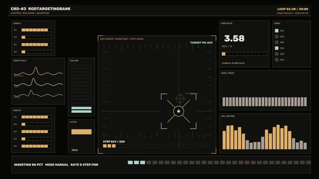 Dark reactor control interface with signal graphs — control interface wallpaper at 3840x2160