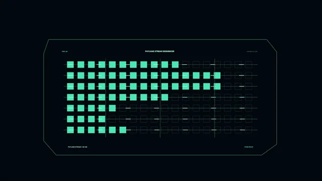 Mint grid sequencer on a midnight field — payload sequencer wallpaper at 3840x2160