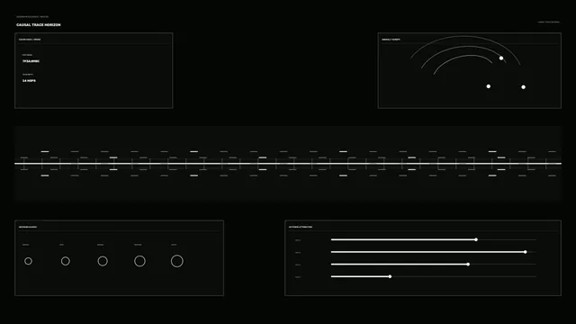 Dark causal trace interface with linear geometry — dark interface wallpaper at 3840x2160