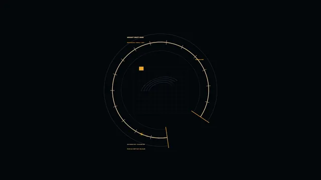 Weight drift ring in amber and midnight blue — orbital ring wallpaper at 3840x2160