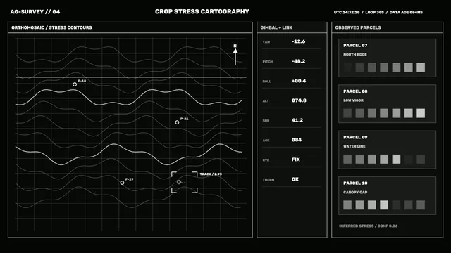 Crop stress cartography with contour lines — crop stress wallpaper at 3840x2160