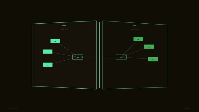 Green network diagram in a dark geometric field — network diagram wallpaper at 3840x2160
