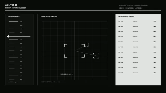 Target deviation ledger on a black grid — diagnostic interface wallpaper at 3840x2160