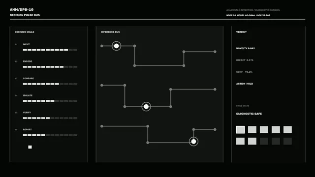 Monochrome decision bus interface with signal paths — diagnostic interface wallpaper at 3840x2160