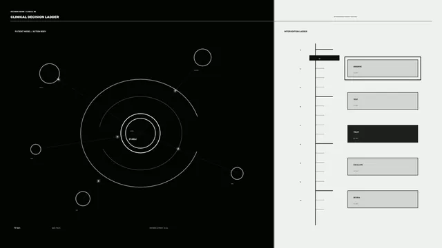 Clinical decision ladder in black and white — clinical diagram wallpaper at 3840x2160