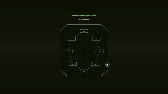 Neon green microgrid topology on black — microgrid wallpaper at 3840x2160