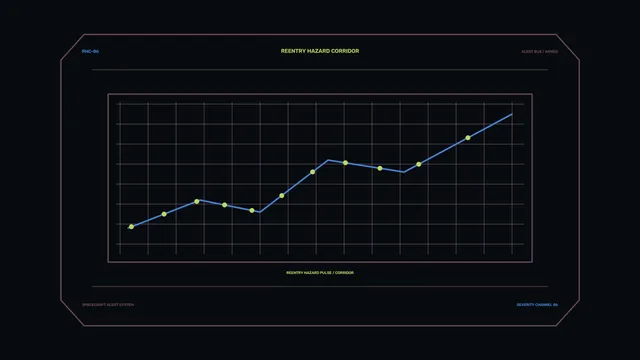 Reentry hazard corridor with rising pulse graph — reentry hazard wallpaper at 3840x2160