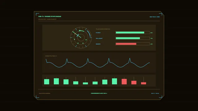 Charge state radar with telemetry graphs — telemetry interface wallpaper at 3840x2160