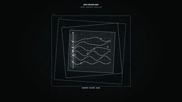 Dark waveform grid with layered technical frames — waveform wallpaper at 3840x2160