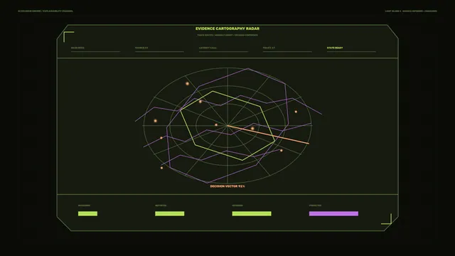 Neon evidence cartography on a dark field — evidence cartography wallpaper at 3840x2160
