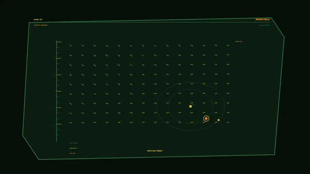 Orbital flow map in green and amber lines — orbital map wallpaper at 3840x2160