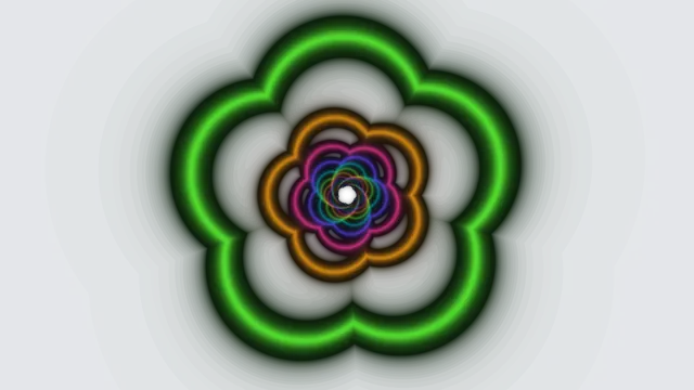 Neon flower rings in layered concentric form — neon flower wallpaper at 3840x2160