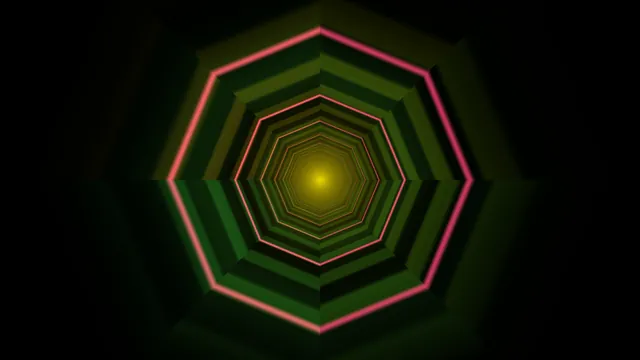 Neon hexagon tunnel with a yellow center — hexagon wallpaper at 3840x2160