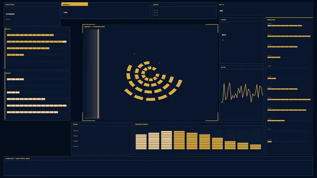 Navy systems dashboard with amber signal rings — dashboard wallpaper at 3840x2160
