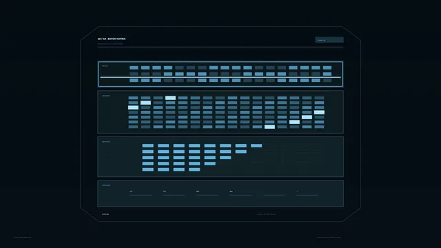 Blue matrix interface on a dark grid — interface wallpaper at 3840x2160