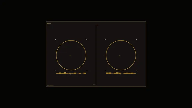 Paired amber circles on a dark instrument panel — circular gauges wallpaper at 3840x2160