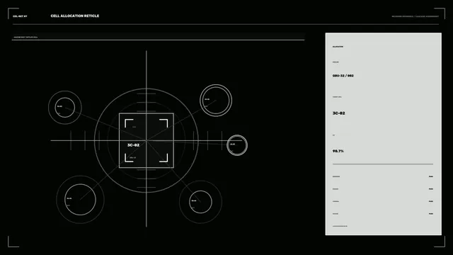 Monochrome orbital cell allocation diagram — technical diagram wallpaper at 3840x2160
