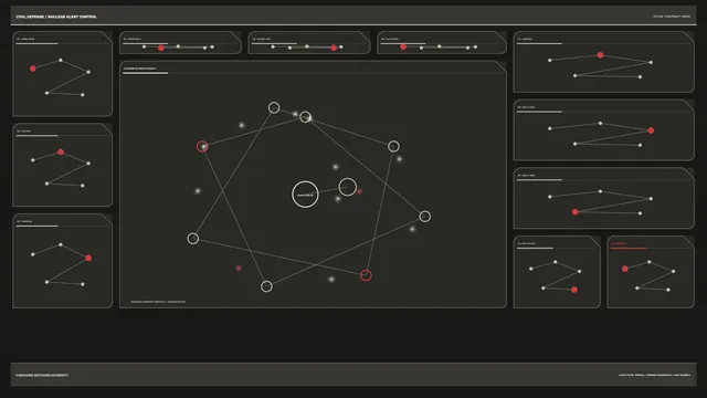 Dark Command Network with Red Signal Nodes — command interface wallpaper at 3840x2160