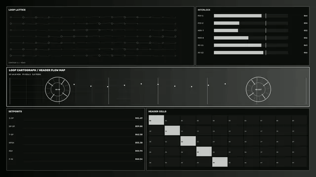 Monochrome interface with grids and signal paths — interface wallpaper at 3840x2160