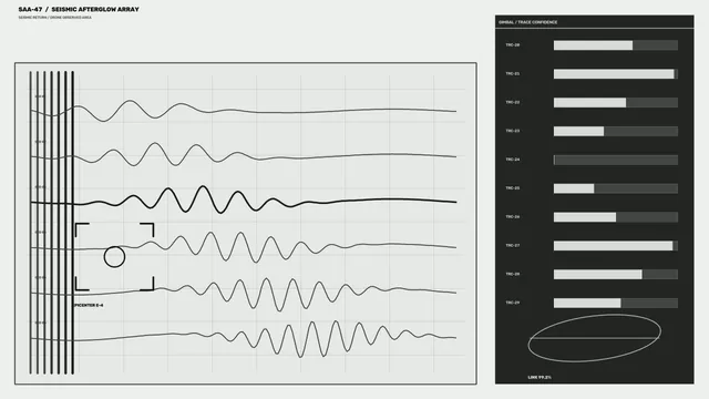Seismic waveforms in a measured monochrome grid — seismic waveform wallpaper at 3840x2160