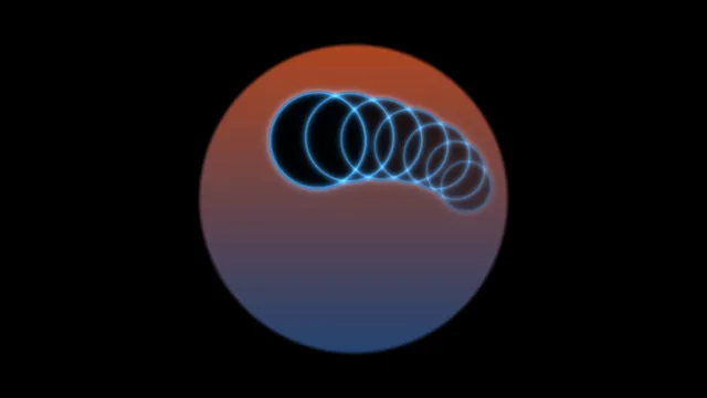Blue Orbital Rings Across a Sunset Gradient — overlapping rings wallpaper at 3840x2160