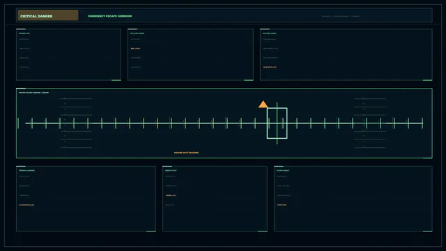 Escape corridor telemetry in neon gridwork — telemetry interface wallpaper at 3840x2160