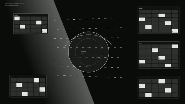 Monochrome Beacon Core Interface with Orbital Rings — beacon wallpaper at 3840x2160