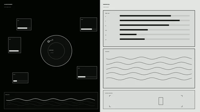 Monochrome telemetry diagram with orbital forms — telemetry wallpaper at 3840x2160