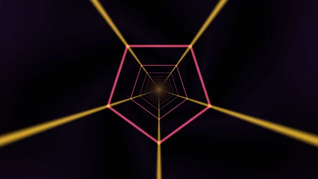 Neon pentagon corridor in black space — neon geometry wallpaper at 3840x2160