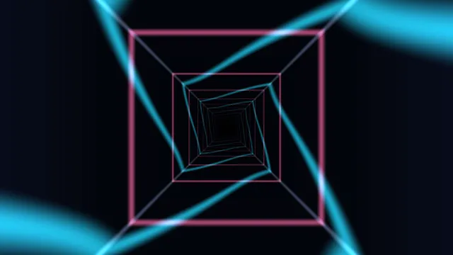 Neon squares descending into dark space — nested squares wallpaper at 3840x2160