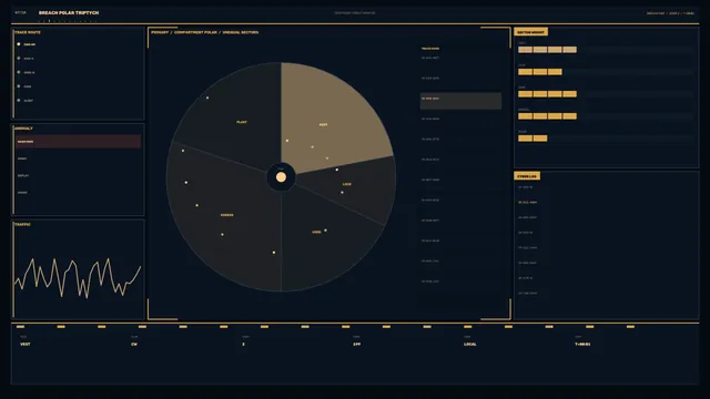 Polar sector dashboard in navy and amber — dashboard wallpaper at 3840x2160