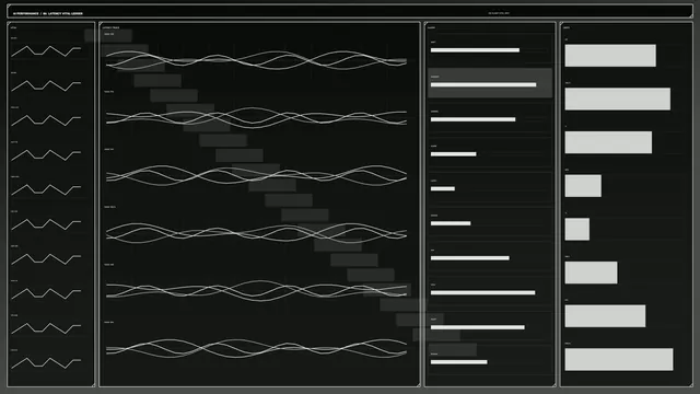 Dark signal dashboard with waveform traces — dashboard wallpaper at 3840x2160