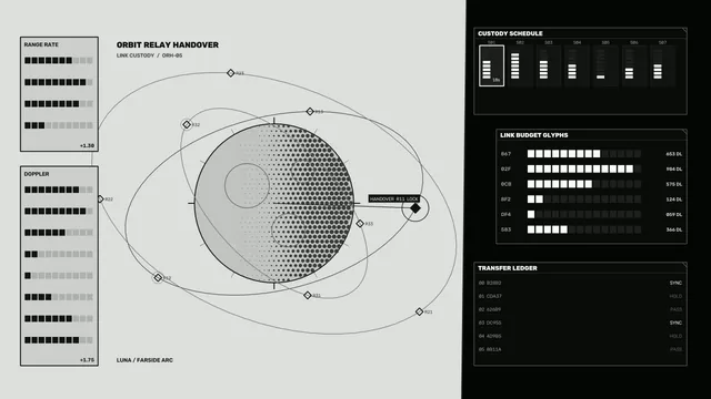 Orbital handover diagram in monochrome geometry — orbital diagram wallpaper at 3840x2160