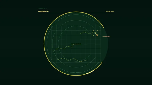 Dark green exclusion map with circular grid — exclusion map wallpaper at 3840x2160