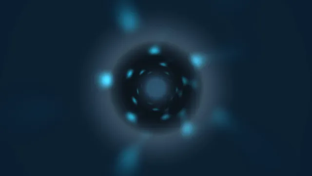 Cyan orbit around a shadowed blue center — circular form wallpaper at 3840x2160