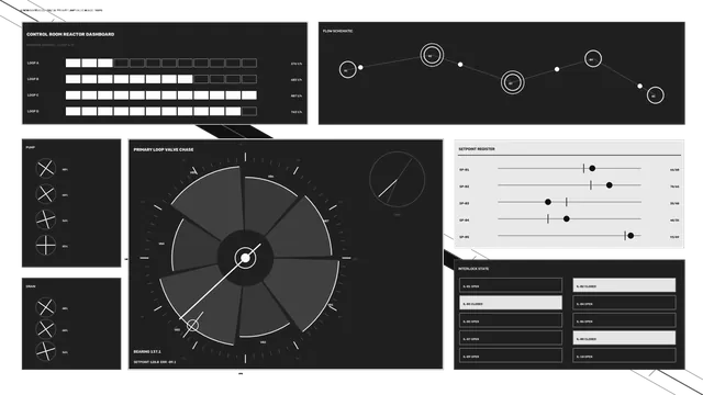 Monochrome reactor control room dashboard — reactor dashboard wallpaper at 3840x2160