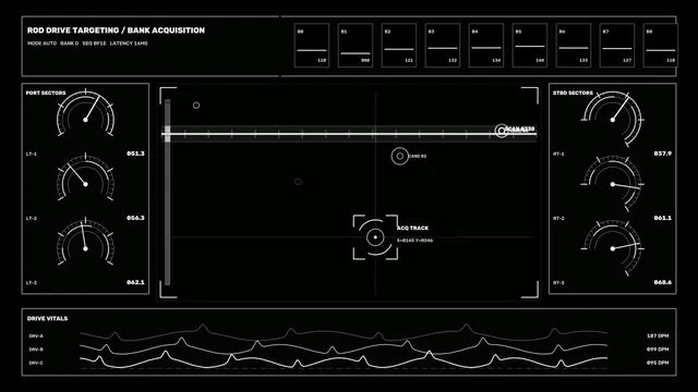 Monochrome acquisition console with tracking grid — technical interface wallpaper at 3840x2160