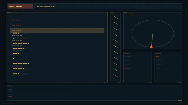 Collision prognosis dashboard in deep blue and amber — collision dashboard wallpaper at 3840x2160