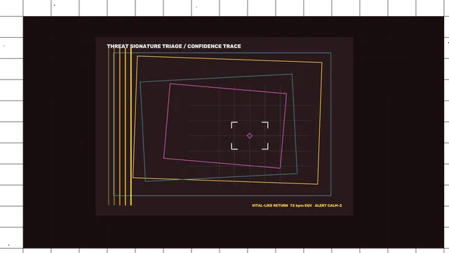 Neon threat-triage geometry on a dark grid — geometric interface wallpaper at 3840x2160